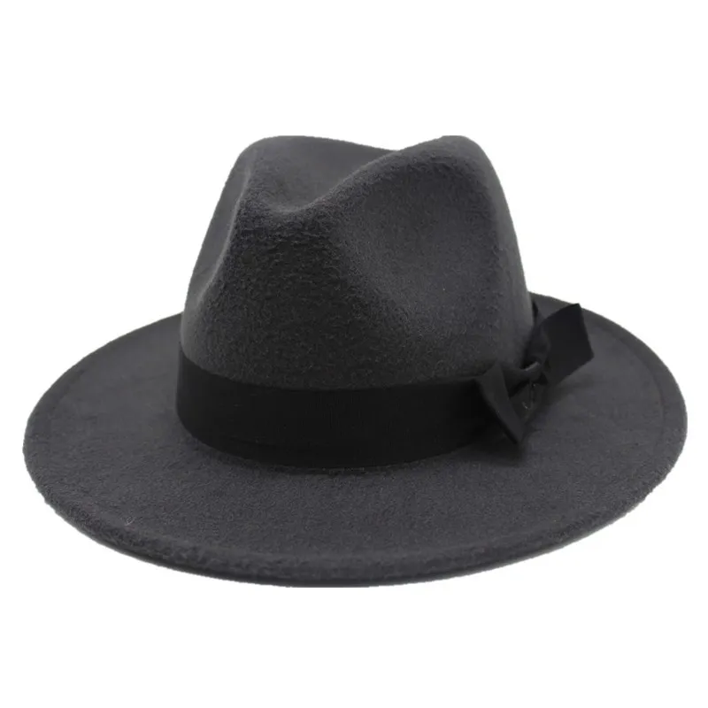 Женская шляпа-федора, элегантная шерстяная и фетровая шляпа с широкими полями, винтажная шляпа-чародей, джаз, унисекс, модная весенняя Осенняя черная широкополая шляпа
