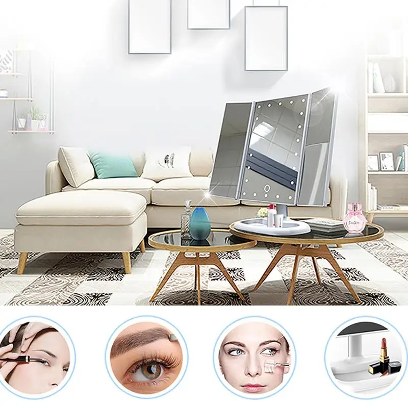 

Mirror Lamp Mirrors Bathroom Cosmetic Home Decor Makeup Mirrors Portable 22 LED USB Gifts Interior Design Folding Magnifying