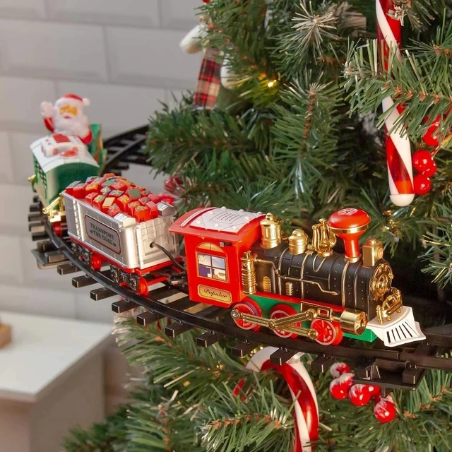 Battery Operate Railway Train with Sound&Light Railway Car Toys Christmas Train Tree Decoration Track  Electric Toys for Kids 2