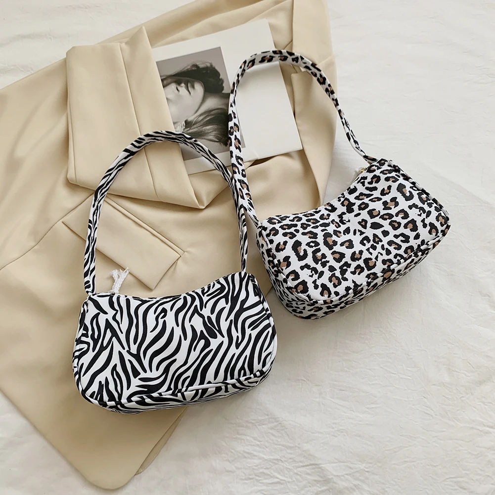 Animal Pattern Print Canvas Shoulder Underarm Bag Vintage Ladies Small Purse Handbags Casual All-match Fashion Women Square Bags