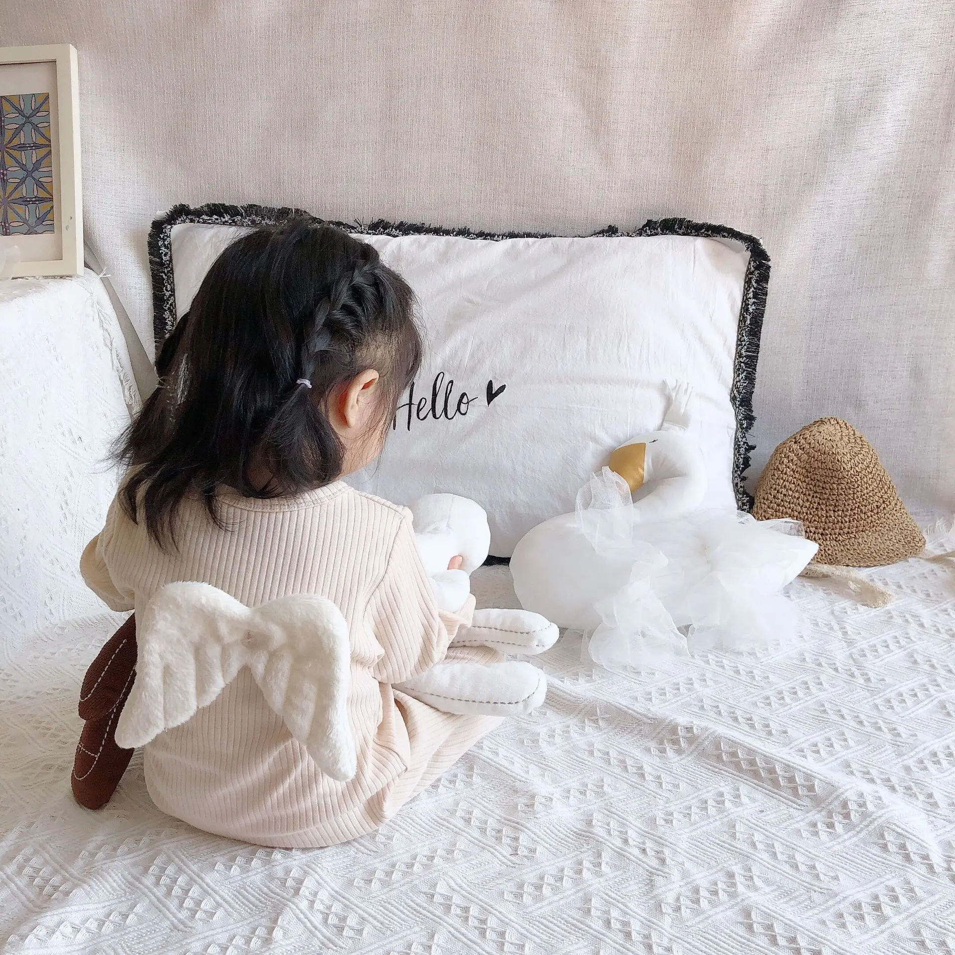 Комбинезон для маленьких девочек; Детские пижамы; хлопковая повязка с крыльями ангела; одежда для отдыха; Одежда для новорожденных; комбинезон для малышей