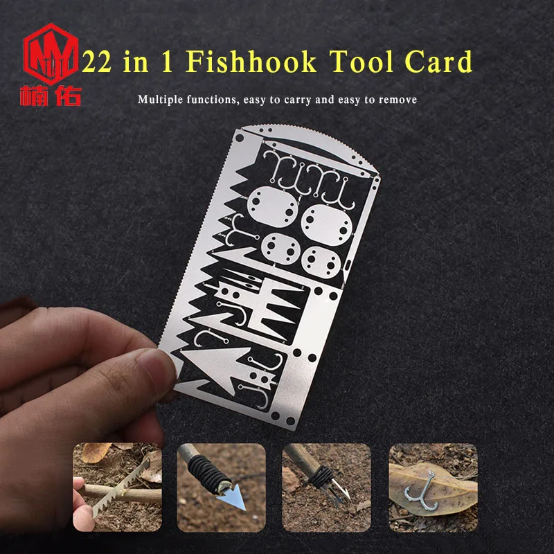 

1PC Stainless Steel 22 in 1 Fishhook Tool Card Fishing Accessories EDC Survival Tool Card Multi-Tool Outdoor Camping Supplies