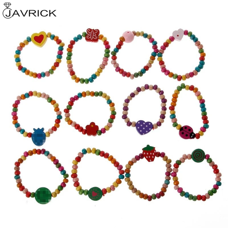 Colourful Wooden Bracelets 12Pcs/Set for Little Girls