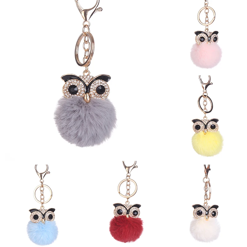 Милый брелок с помпоном Сова помпон кроличий мех пушистый кожаный Llaveros
