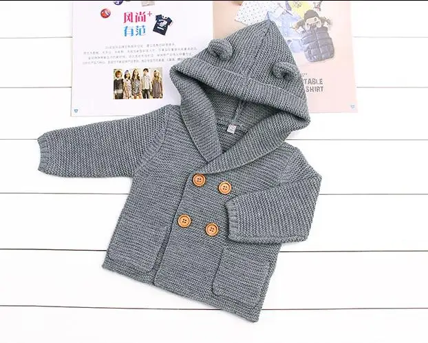 Новая мода на возраст от 0 до 24 месяцев Одежда для маленьких мальчиков и девочек свитер осень-зима с длинными рукавами куртка с капюшоном однотонные милые теплые Вязание пальто