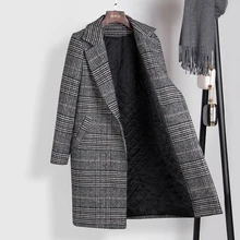 Женская шерстяная куртка в клетку, Женская длинная куртка с секциями, новая зимняя утепленная шерстяная куртка, профессиональная прямая женская куртка