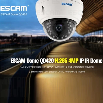 

Outdoor Surveillance Night Vision Security CCTV Camera Android IPhone Escam QD420 Dome IP Camera H.265 4MP 1520P Onvif P2P IR