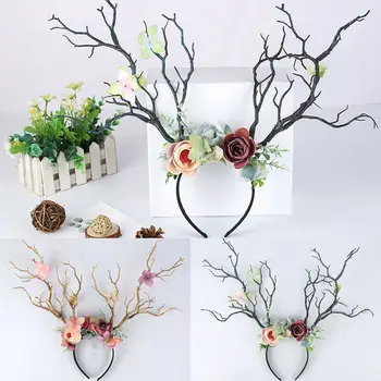 

NEW Christmas Forest Branch Headband Gothic Deer Flower Hair Band Party Cosplay Head Dress Tree Branch Headband