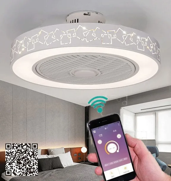 Rubik s cube 50cm LED ceiling fan lamp light mobile phone app remote control modern invisible 55 50cm fans home decoration lighting circular round - Цвет лезвия: Rubik s cube 50cm