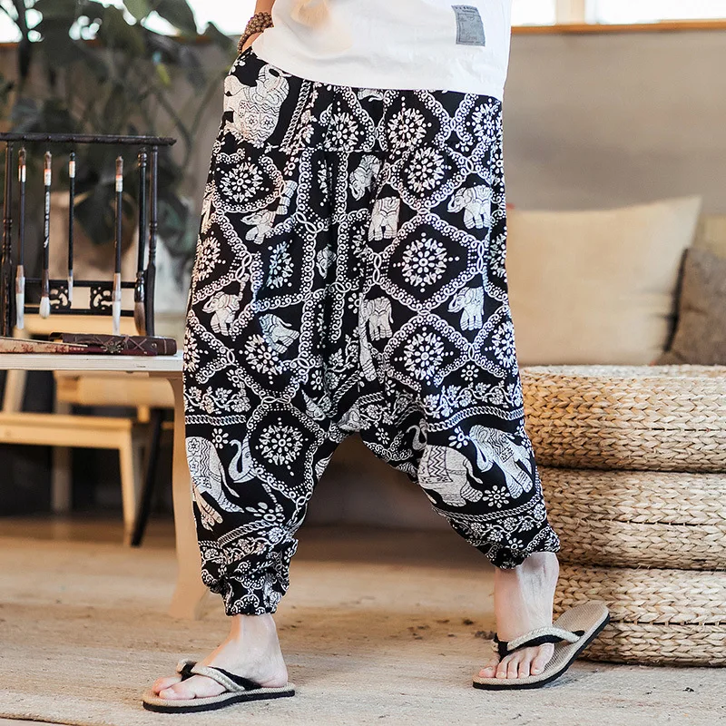 

Hot Selling 2018 Autumn And Winter Chinese-style Nepal Pants Flax Flower Pants Men's Big Crotch Saggy Pants