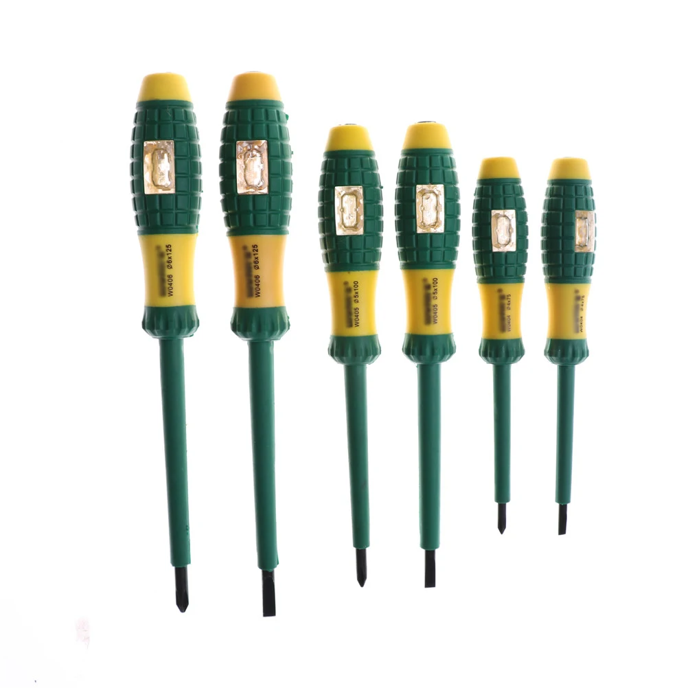 HELTC Electrical Tester Pen 220V Slotted/ Cross Screwdriver Power Detector Probe Industry Voltage Test Pen Dia 4mm/ 5mm/ 6mm