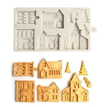

DIY Castle House Christmas Tree Mold Cake Chocolate Decorative Clay Nonstick Silicone Baking Mould