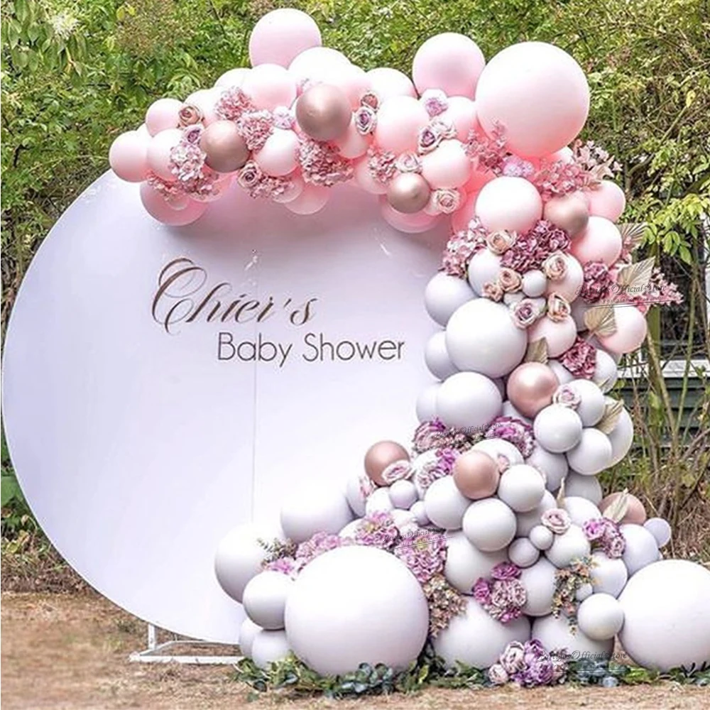 

107Pcs Macaron Pastel Pink Mix Matte Grey Latex Balloons Garland Kit Chain Valentines Day Wedding Baby Shower Home Decorations