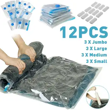 

MARSBAG 12PCS Vacuum Storage Bags Clothes Travel Organizer + Pump Foldable Compressed Plastic Storage Bag Seal Bags Various Size