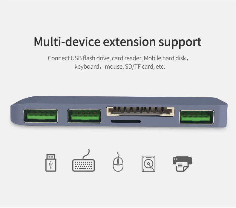 5in1 Multiport USB C Hub, 5 Ports USB Hub, Type C Hub with 3xUSB3.0 SD TF for Macbook, Laptop, more Devices with Type C Port