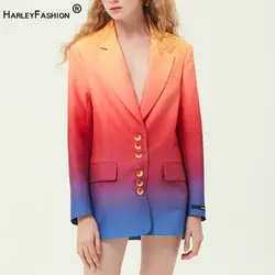 HarleyFashion High Street стильный модный градиентный цветной свободный Блейзер знаменитостей дизайнерские куртки женские блейзеры