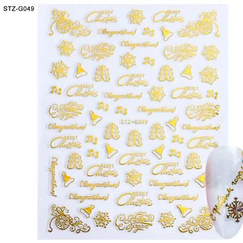 STZ G049 Golden 10 шт./компл. 3D блеск со снежинками Санта маникюрный Стикеры клейкая Наклейка Декор для маникюра инструмент для нейл-арта украшения для ногтей для макияжа - Цвет: STZ G049 Golden