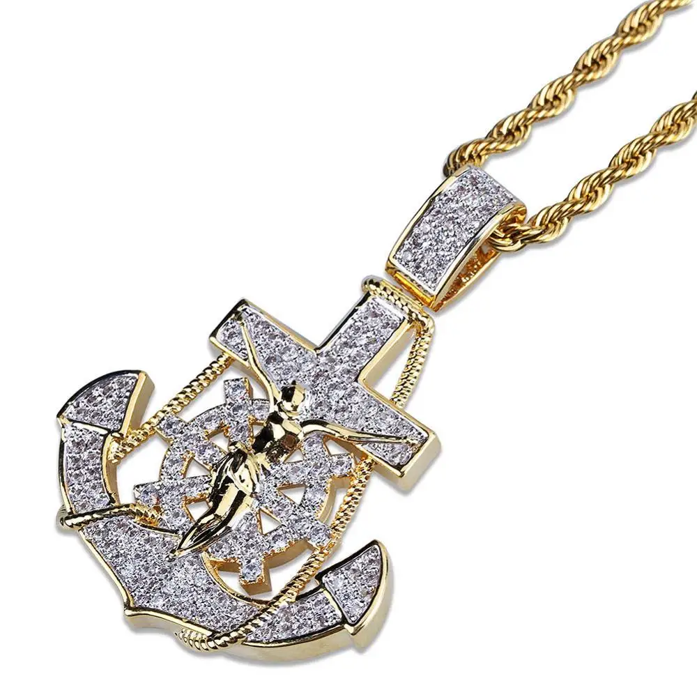 Hip Hop AAA Zirconia Instelling Bling Ice Out AK 47 Gun Hangers Ketting voor Mannen Rapper Sieraden Gift goud Zilver Kleur
