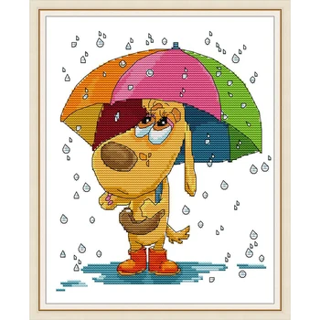 

Everlasting love Dog under the umbrella chinese Cross stitch kits Ecological cotton clear stamped DIY gift Christmas decoration