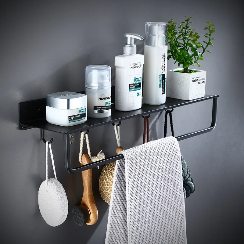 Black Bathroom Shelf with Hooks Everything Bathroom