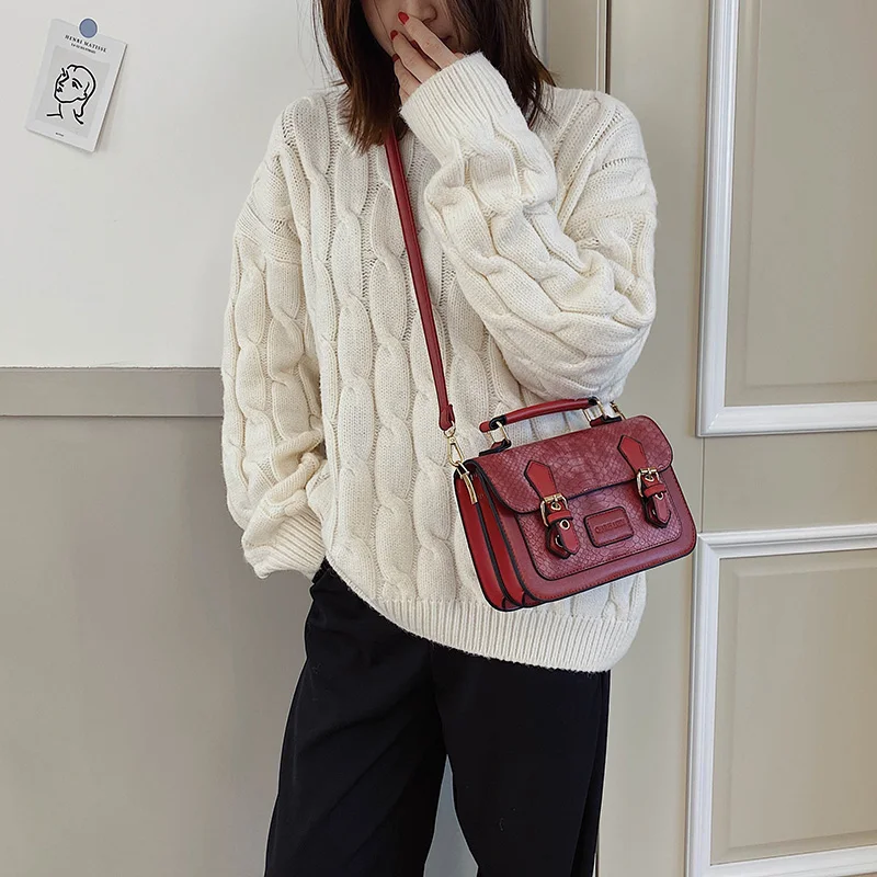 Vintage Style Serpentine Leather Crossbody Bags For Women Designer Female Shoulder Messenger Bag Lady Small Handbags Totes