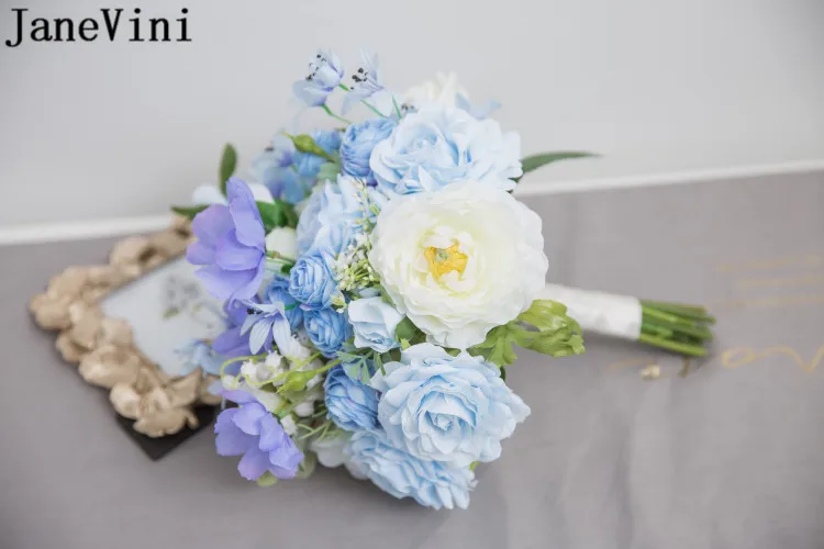 JaneVini синие цветы искусственные цветы для невесты Букет пляж Hochzeit белая роза Свадебный букет цветов Ramo Flores Novia