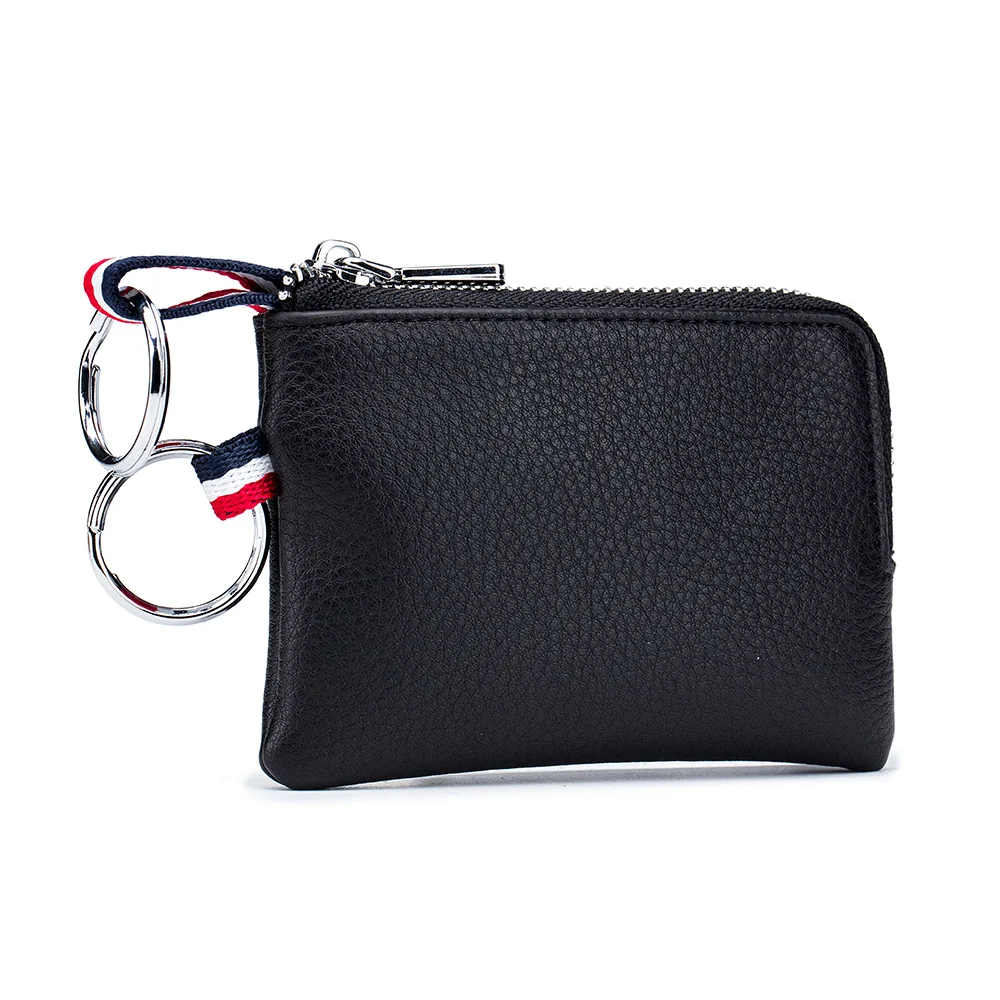 Vaguelly 2pcs leather mens wallet men wallet with zipper mini purses key  holder wallet leather Holder mini leather coin purse Key Hanging Bag  Leather