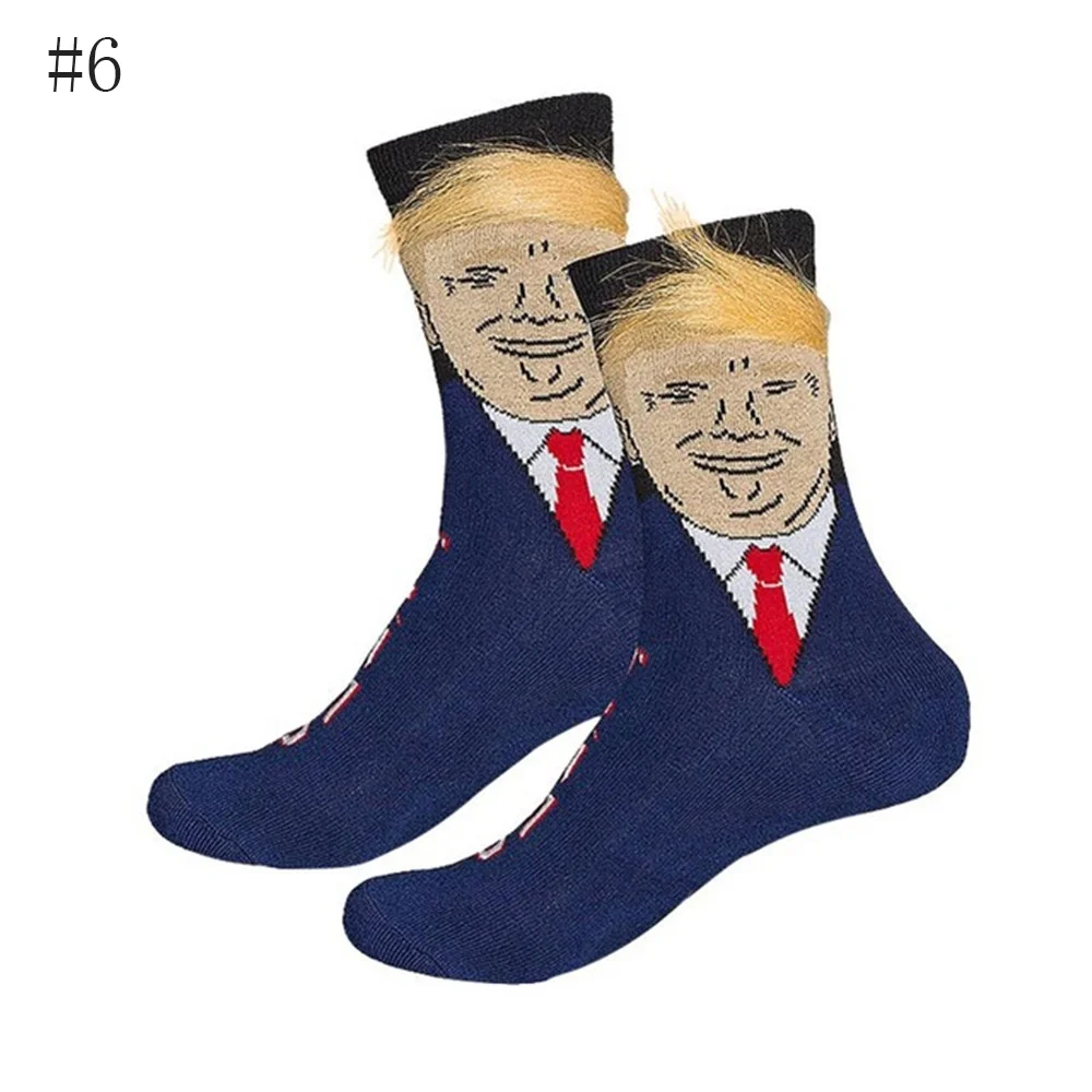 Дональд Трамп смешные мужские носки женские принты повседневные носки для взрослых 3D поддельные волосы Гольфы хип-хоп повседневные хлопковые носки для скейтборда