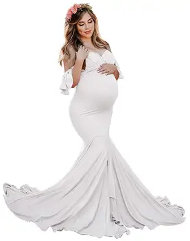 

Cotton Dress Maternity Pregnant Photo Photography Props Long Dress Ruffles Sleeve Pregnancy Dress Maxi Gown Vestidos