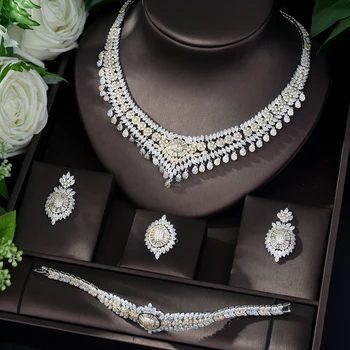 

HIBRIDE Hotsale African 4pc High Quality White AAA Cubic Zircon Pendant Jewelry Sets Femme Jewelry Engagement Gifts N-149
