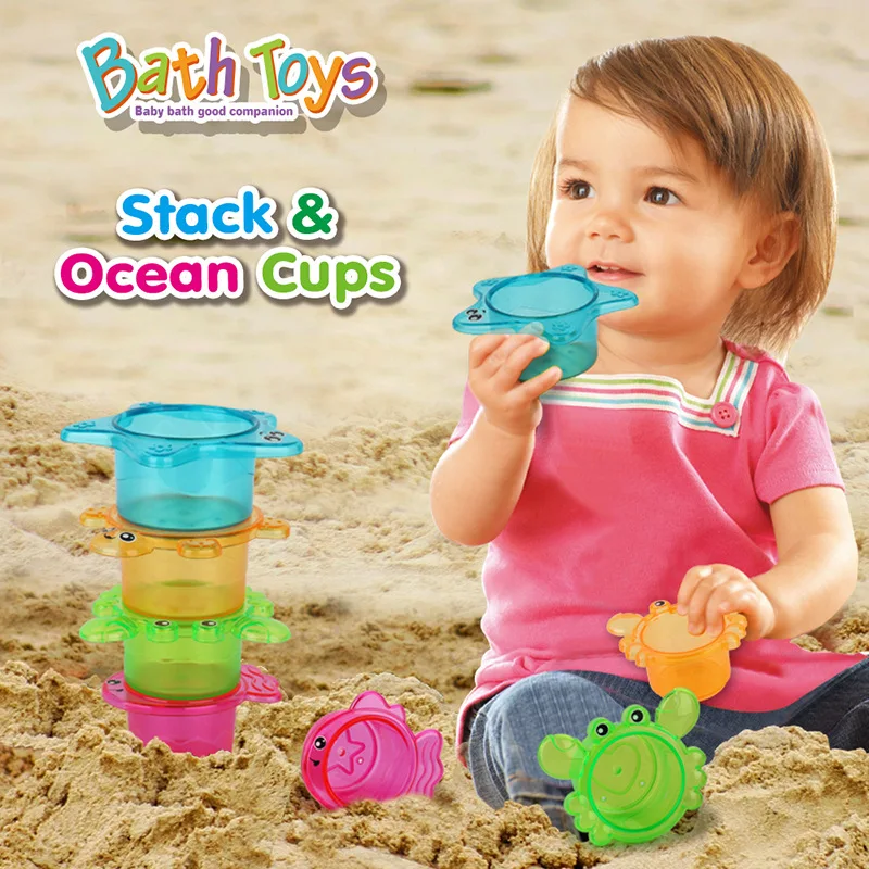 

Bathroom Fishing Music Stacked Cup Play with Water Squeezing Gadget for Fun Water Spouting Tub Bath Toy Children Bath Toy