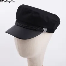 [Meltryllis] унисекс, из искусственной кожи, военная шапка, Осенние шляпы матроса для женщин и мужчин, черная модная плоская Женская кепка для путешествий