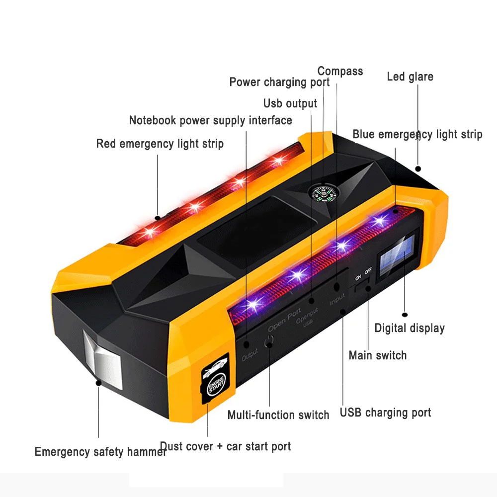 1set Car Jump Starter 12V 89800 mAh Car USB Auto Starting Device Vehicle Emergency Start Battery Power Bank Car Battery Splitter