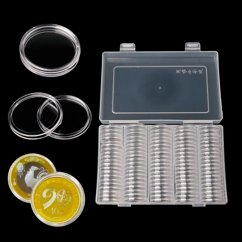 

100 Coin Holder Capsules 27mm Round Box Plastic collectibles Storage Organizer