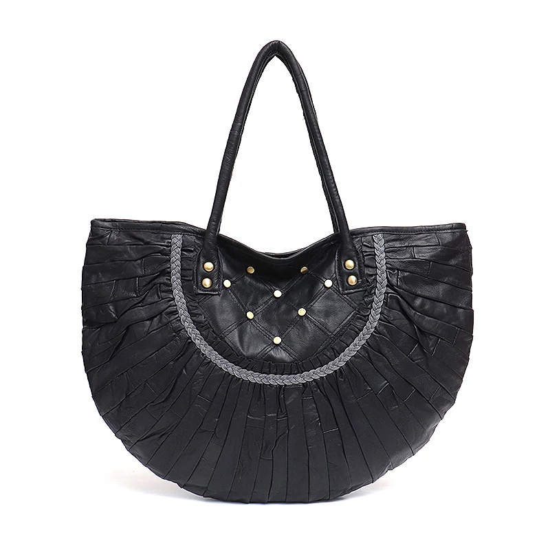 SC большая кожаная сумка-тоут для женщин, винтажный стиль, сумка на плечо из овчины, Лоскутная Женская сумка в полоску, Женский Ретро дизайн, кошелек - Цвет: BLACK