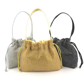 

Women Elegant Glitter Drawstring Bucket Evening Shoulder Bag Bridal Clutch Party Prom Wedding Crossbody Handbag Purse