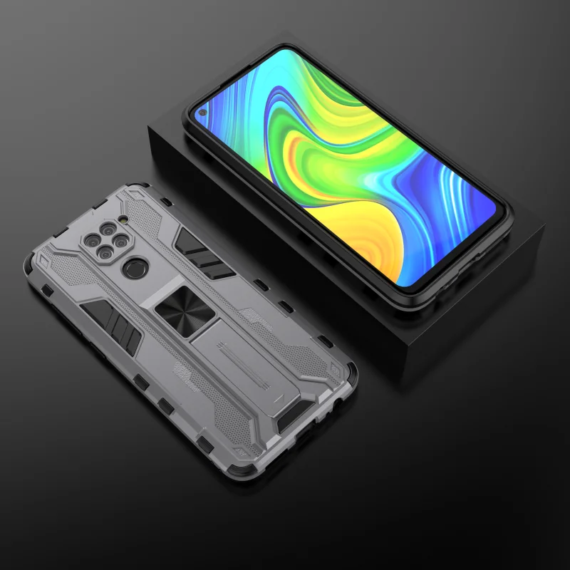 Luxury Bracket Armor Metal Magnetic Protector Phone Case For Xiaomi Redmi Note 9 Pro 9S Max Shockproof Invisible PC Back Cover