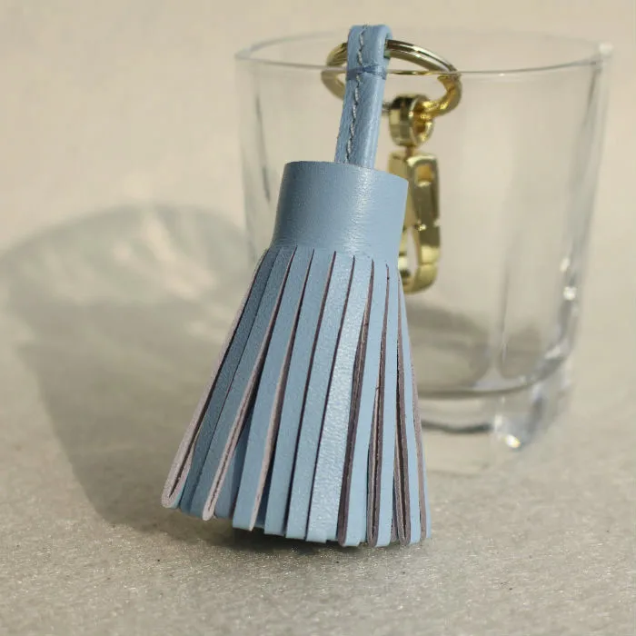 B GOLD BABY BLUE Известный бренд класса люкс из натуральной овчины настоящий кожаный брелок с кисточкой для ключей автомобиля брелок для ключей женская сумка Шарм Подвеска для девочек - Цвет: B GOLD BABY BLUE