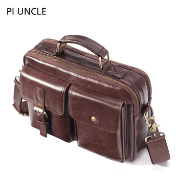 

Men's Leather Messenger Bag retro horizontal square briefcase men's Multi Pocket large capacity Single Shoulder Messenger Bag