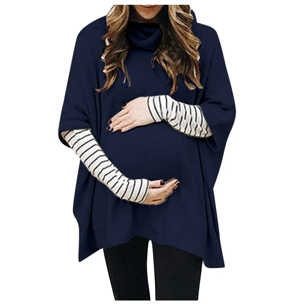 Женская одежда для беременных с высоким воротником и длинным рукавом, комбинированные Топы в полоску, пуловер, Одежда для беременных, hamile
