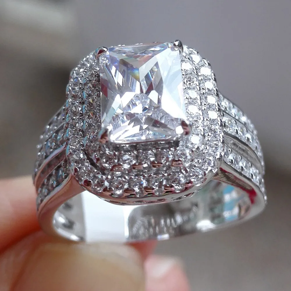 Newshe Свадебные Кольца для женщин классические ювелирные изделия 1,8 Ct Принцесса Cut AAA CZ Твердые 925 серебро кольцо для помолвки набор