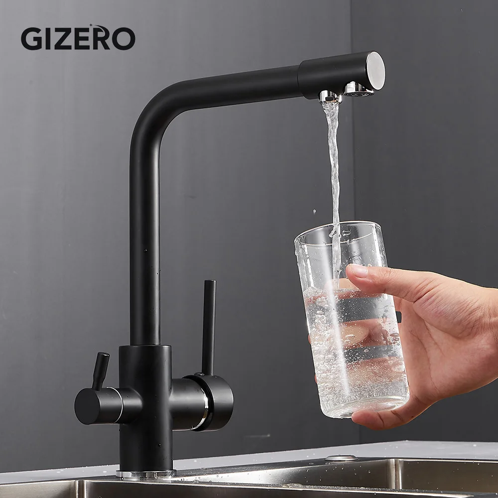 GIZERO смеситель для кухонной раковины, смеситель для питьевой воды, хромированный полированный гибкий 360 Поворотный кран для горячей и холодной воды, кран водоочистителя ZR725