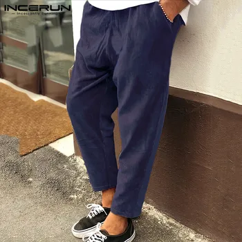 

INCERUN Corduroy Pants Men Solid Joggers 2020 Baggy Streetwear Drawstring Winter Vintage Men's Trousers Casual Long Pants S-5XL