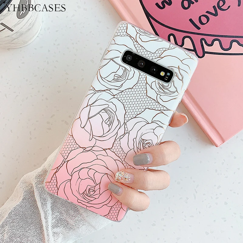 

YHBBCASES Chic Gradient Line Rose Flowers Soft Cases For Samsung Galaxy S8 S9 S10 Plus Floral Phone Cover For Samsung Note 8 9