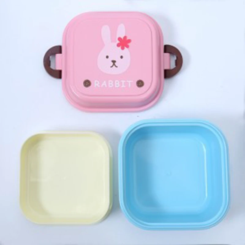 

Wheat Straw Cartoon Lunch Box Double Layer Food Fruit Container Travel Camping GQ999