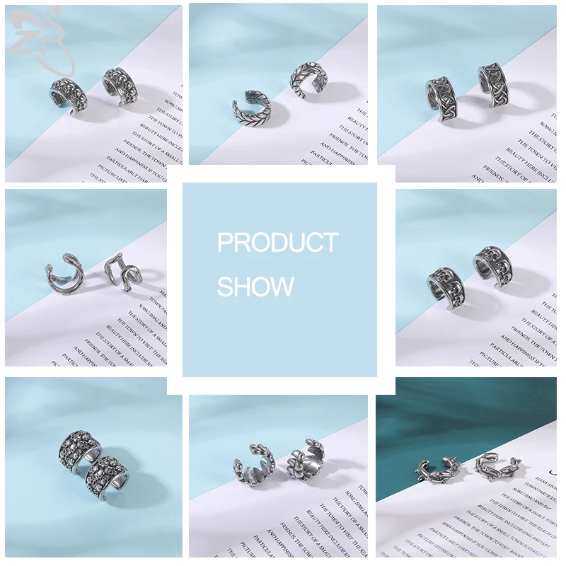 ZS 2PCS Skull Eye Punk Style Ear Cuff For Women Men Stainless Steel Clip Earrings No Piercing Fake Cartilage Earrings Jewelry ear clip earrings,clip earrings,ear clip,ear accessories