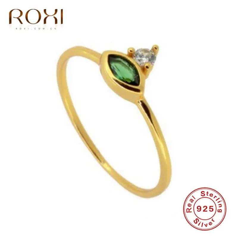 ROXI кольца из стерлингового серебра 925 для Для женщин лошадиный глаз зеленый камень свадебные кольца минималистский Тонкий изящный Кристалл ювелирные изделия на безымянный палец