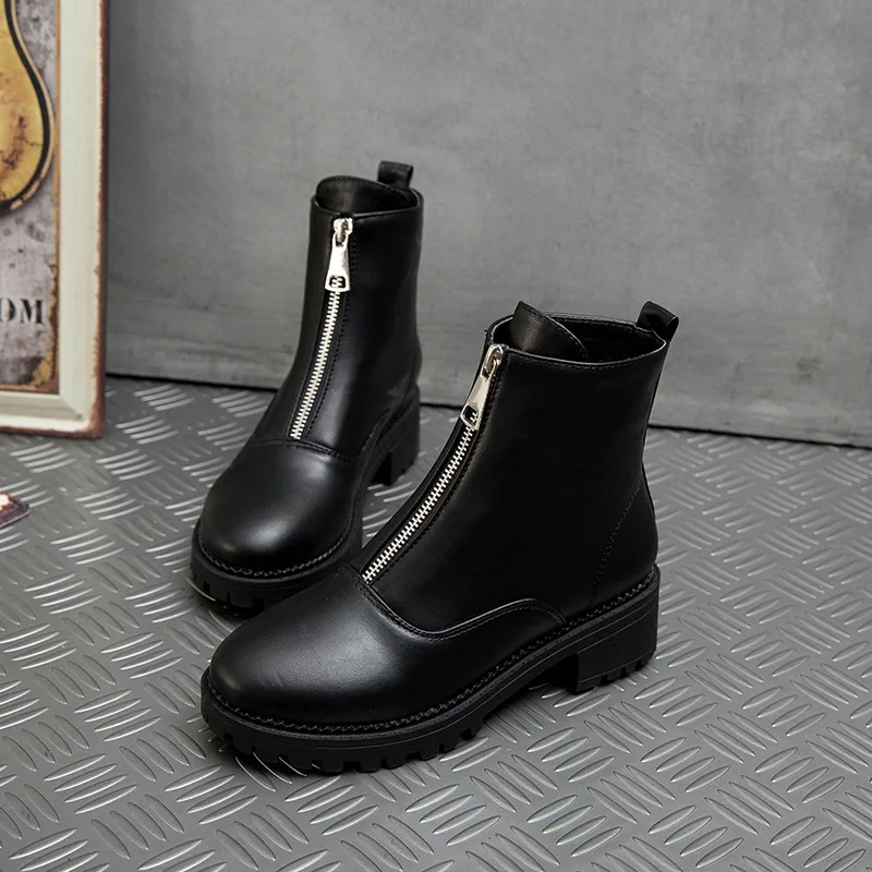 

Zipper Women's Rubber Boots Shoes Low Heels booties Booties Ladies Bootee Woman 2019 Round Toe Clogs Platform Rain Winter