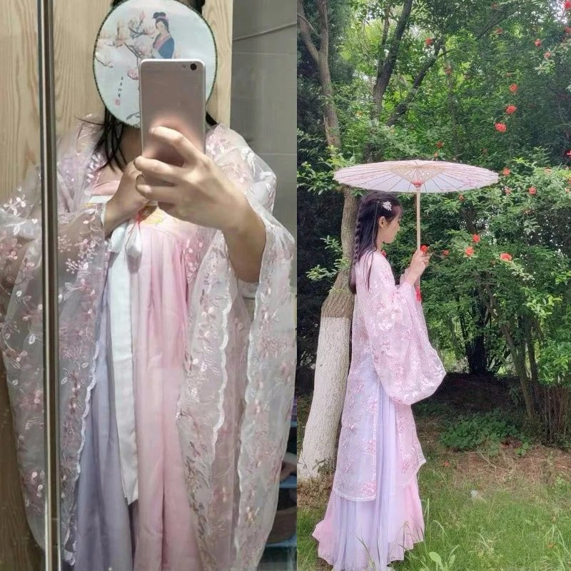 Новое платье Hanfu, Женский Классический танцевальный костюм, китайский древний костюм сказочной принцессы, традиционное розовое народное платье Hanfu SL1226