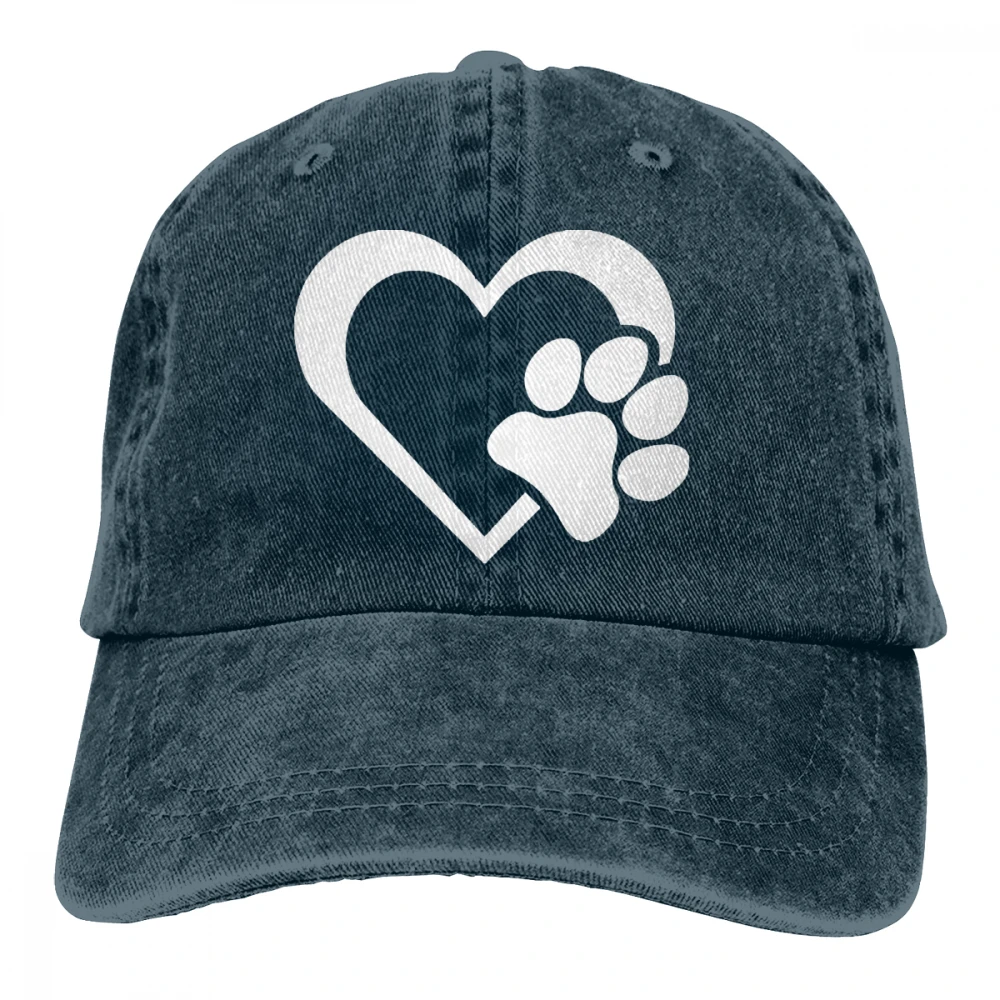 Сердце с собачьей лапой Щенок любовь Casquette черный унисекс Мужские Женские джинсовые бейсболка с ремешком кепки Регулируемый Гольф папа шляпа